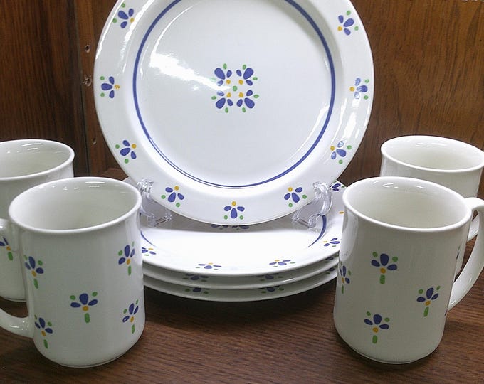 2411 Avon Fresh Flower Stoneware 1987 Vintage Blue & Yellow Floral Achievement Award Dinnerware - Like New Condition - Choose from List: