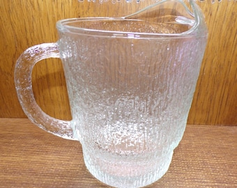 2508 Indiana Glass Crystal Ice Tree Bark Textured Clear Glass 8" 64 oz Vintage Pitcher - Great Condition