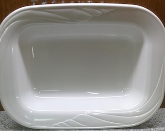 2408 Corning Ware Elegance White Flora L-13 Rectangular 13" x 9" Outer Dims Open Roaster Lasagna Casserole - Excellent Condition