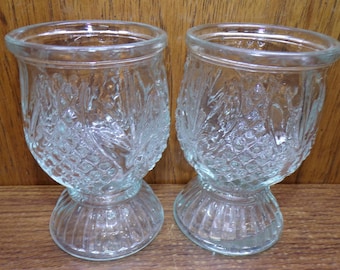 2504 Pair of 4.5" Clear Vintage Glass Tealight / Votive Candle Holder Pair - Good Condition