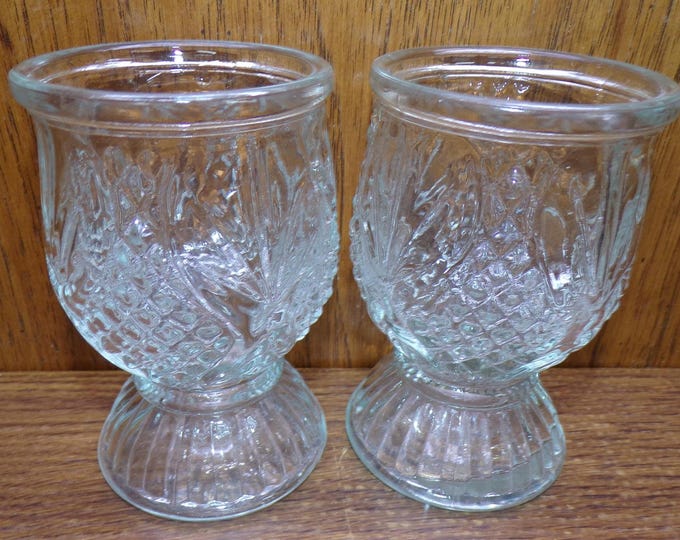 2504 Pair of 4.5" Clear Vintage Glass Tealight / Votive Candle Holder Pair - Good Condition