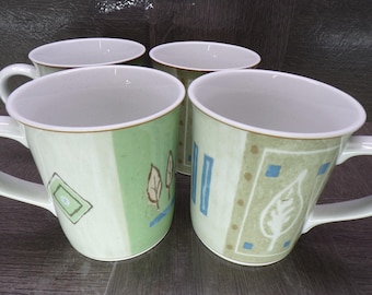 2602 Mikasa Casual Classics HG284 Country Quilt 4" 12 oz Stoneware Mugs Set of 4 - Great Condition