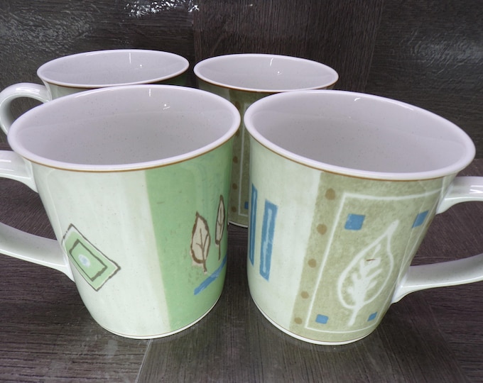 2602 Mikasa Casual Classics HG284 Country Quilt 4" 12 oz Stoneware Mugs Set of 4 - Great Condition