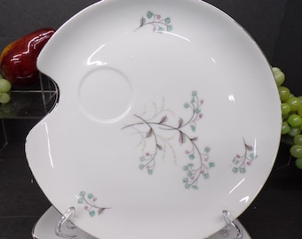 2309 Vintage Set of 3 Unbranded 8.5" Snack Plate w/ Pink & Teal Floral Pattern