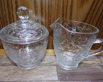 2509 Princess House Fantasia Pattern Vintage 4" Cream Pitcher & Sugar Dish with Lid - Great Condition