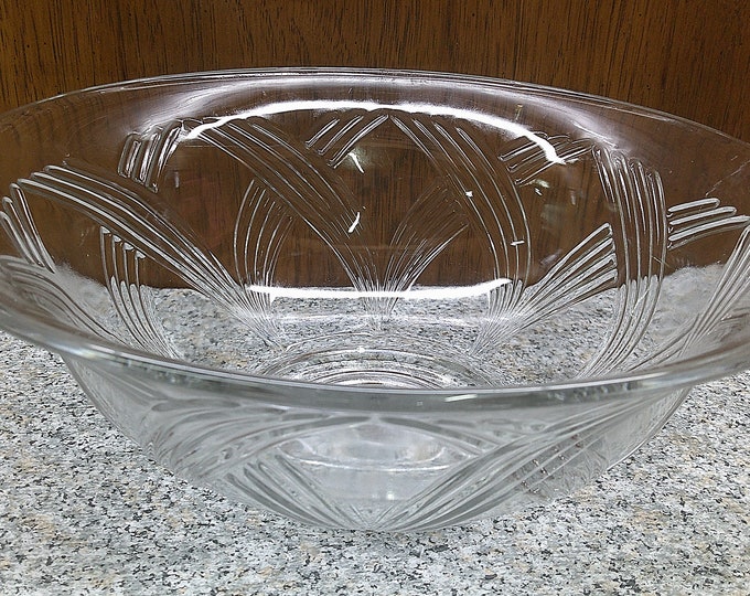 2405 Anchor Hocking Crossing Swirls 11" Clear Glass Bowl ACH66 - Great Condition No Chips or Cracks
