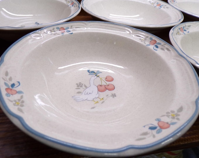 2507 International Tableworks Marmalade 6.75" Stoneware Bowls Set of 5 Goose & Fruit Made in Japan - Great Condition