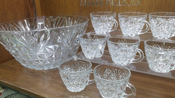 2402 Anchor Hocking Arlington Punch Bowl 18 Pc Vintage Set - Etsy