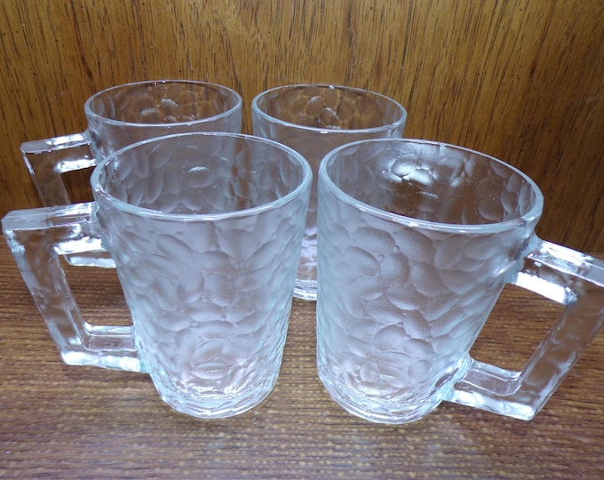 2507 Arcoroc Pebbled Tempered Glass Vintage 4.25" Coffee Mugs Set of 4 Cobblestone Texture - Pre-owned Great Condition