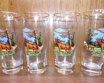 2506 Wittig Hadamar 1919 Germany Vintage Set of 4 Gold Rim 6" 8 oz Caribou Glasses - Great Condition