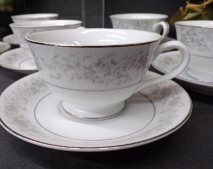 2307 Camelot Carrousel #1315 Set of 6 Cups & 6 Saucers Vintage Platinum Rim Fine China Made in Japan - Great Condition