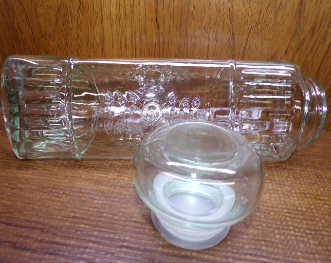 2507 Glass Pasta Canister Jar Green Tinted Vintage 11.25" Tall 13.25" with Stopper - Pre-owned Great Condition