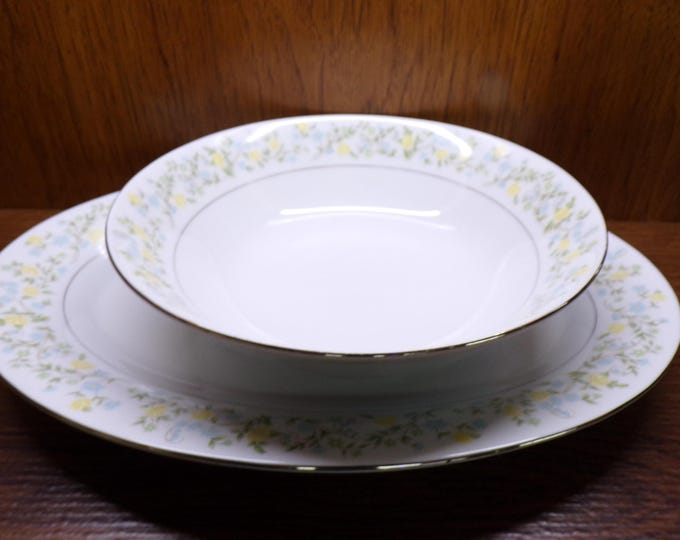2505 Crown Ming Spring Garden Fine China Silver Rim Yellow & Blue Floral Dinnerware -Great Condition Choose From List: