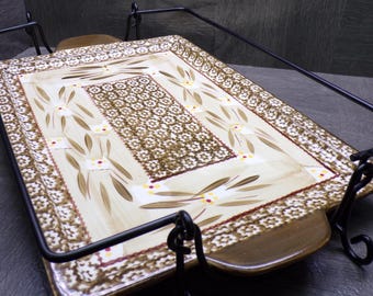 2608 Temptations by Tara Old World Brown 14" x 10" Rectangle Platter with Black Wire Cradle
