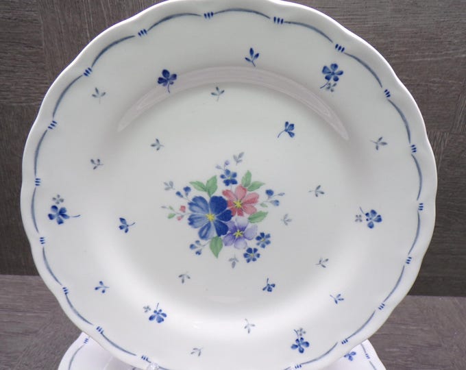 2603 Nikko Blossomtime Blue Peony Swirl 7.25" Salad / Snack Plates Set of 4 - Fine Bone China - 2 are Great Condition & 2 have Crazing