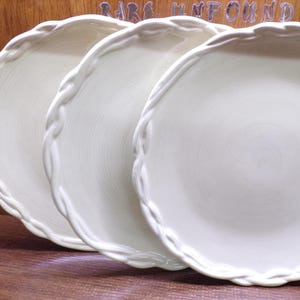 2507 Tracy Porter Pottery The Octavia Hill Collection Dream Delicious Cream Rope Edge 11&quot; Dinner Plates Set of 3 - Great Condition