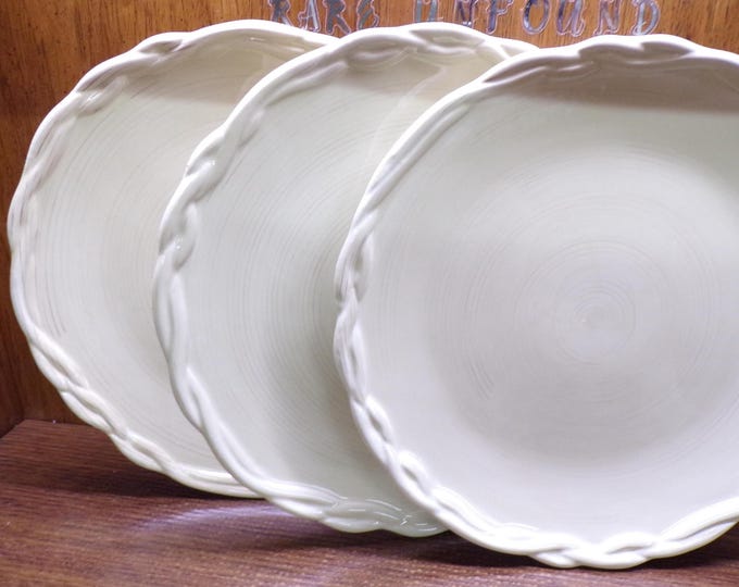 2507 Tracy Porter Pottery The Octavia Hill Collection Dream Delicious Cream Rope Edge 11" Dinner Plates Set of 3 - Great Condition