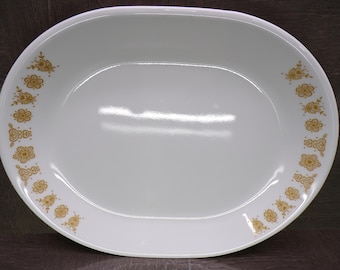 2602 Corelle Butterfly Gold Floral Vintage 1970's Retired 12" Oval Platter - Great Condition