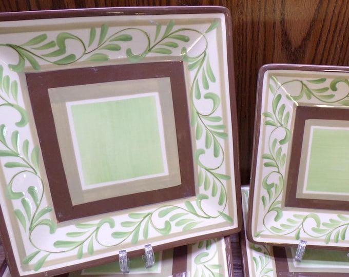 2511 Home Stoneware Palermo 10.5" Square Plates Set of 7 - (4) 10.5" Dinner Plates & (3) 8.5" Salad Plates - Good Condition