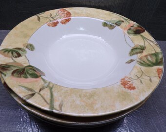 2608 Asian Antique by 222 Fifth Vintage 9" Stoneware Flat Rim Bowls Set of 4