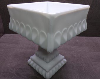 2608 Westmoreland Milk Glass 7.75" Square Wedding Chalis Pedestal Compote Candy Dish