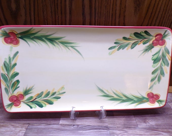 2511 Gail Pittman Pottery Christmas Memories Southern Living 14" x 7" Hand painted Vintage 2004 Sienna Rectangular Tray