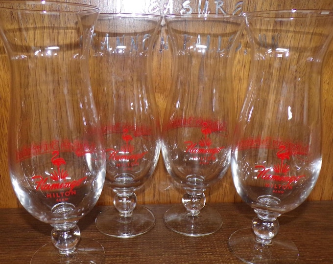2507 Flamingo Hilton Reno, NV 9.5" Vintage Footed Beer Glasses 9.5" Set of 4 - Pre-owned Great Condition