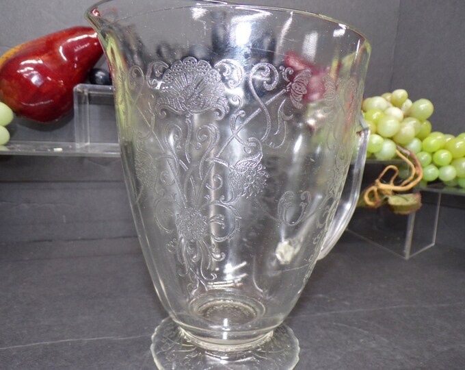 2306 Florentine Poppy Etched Pattern 7" Vintage Glass Pitcher - Good Condition No Chips or Cracks