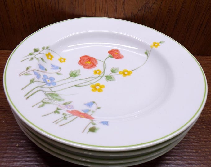 2504 Favolina English Flowers 8.5" Vintage Rimmed Bowls Set of 4 Made in Poland - Excellent Condition