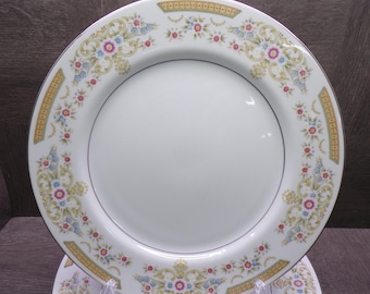 2608 Signature Collection Fine China Coronet #117 Platinum Rim 10.5" Dinner Plates Set of 5 Made in Japan - Great Condition