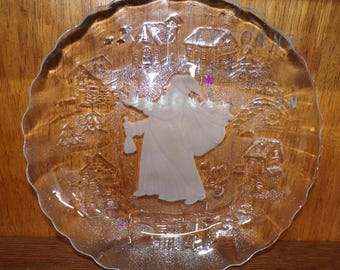 2507 Crystal Clear Studios 13" Vintage Frosted Santa Claus Christmas Platter / Bowl - Pre-owned Great Condition