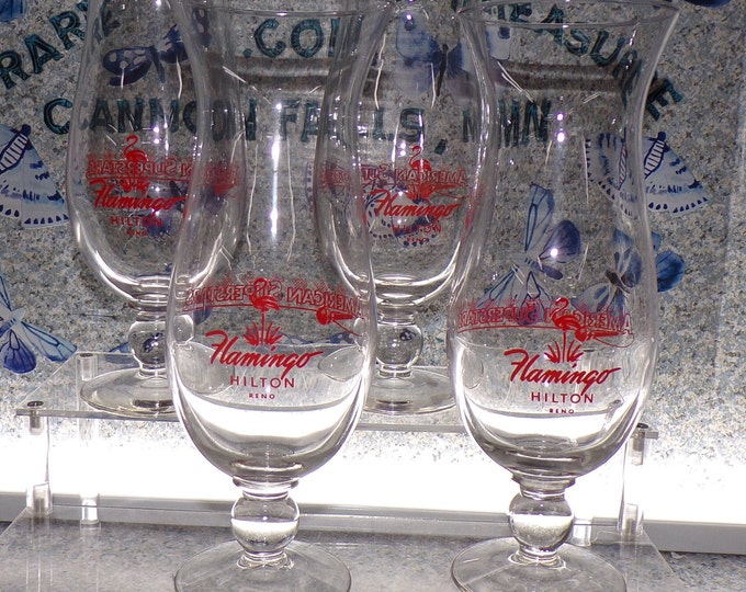 2207 Flamingo Hilton Reno, NV Beer Glasses 9.5" Set of 4 Vintage Stemmed Footed - Great Condition No Chips or Cracks