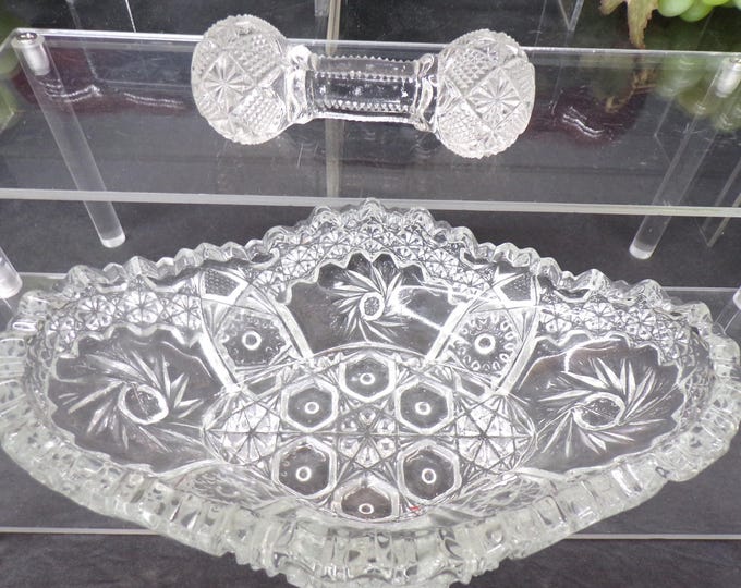 2305 Whirling Star 7.5"x4.5" Boat Shaped Bowl & Elegant 4" knife rest Crystal Vintage Oval - Good Condition No Chips or Cracks