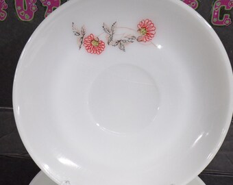 2301 Fire King Milk Glass Fleurette Pink Flowers 5.75" Saucers Vintage Set of 4 - Good Condition No Chips or Cracks