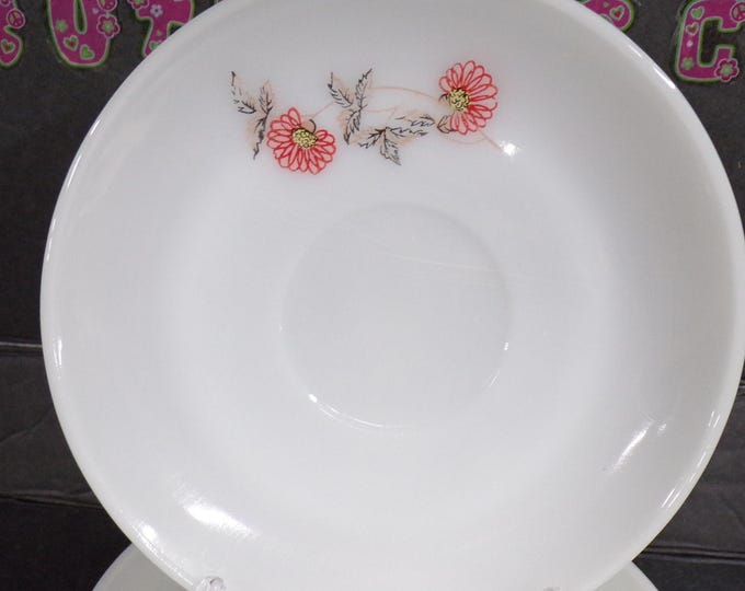 2301 Fire King Milk Glass Fleurette Pink Flowers 5.75" Saucers Vintage Set of 4 - Great Condition