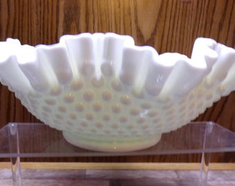 2509 Fenton 11" Milk Glass Hobnail Vintage Decorative Bowl 4" Deep Ruffled Double Crimp Rim Fenton Stamp
