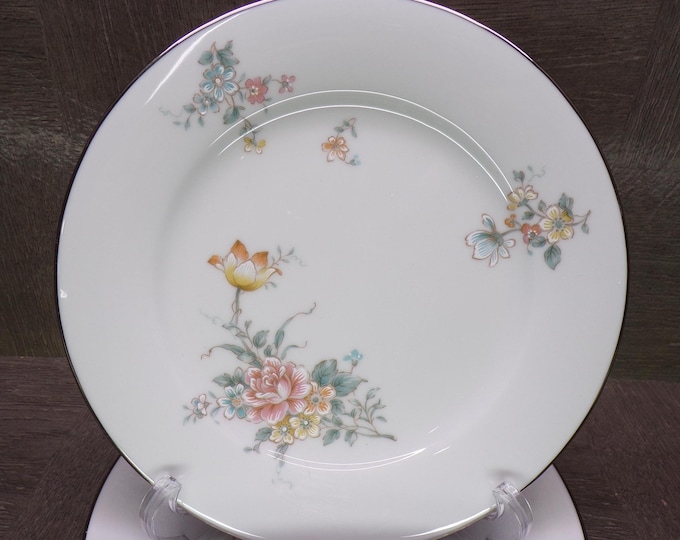2602 Noritake Coquet #2981 Contemporary Vintage Fine China 8.25" Salad Plates Set of 4 Beautiful Floral w/ Platinum Rim - Great Condition