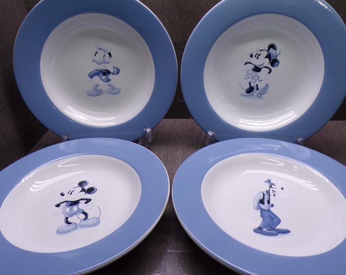 Featured listing image: 2608 Disney 9.5" Stoneware Light Blue Flat Rim Dinner Bowls Set of 4