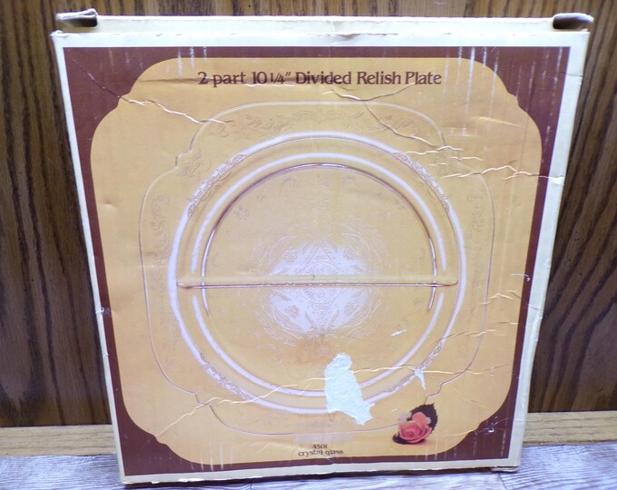 2508 Indiana Glass 10.25" Clear Crystal Recollection Sectional divided Relish Tray - Great Condition in Original Box