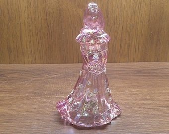 2501 Fenton Glass 7.25" Hand-Painted Flowers on Pink/ Peach Bridesmaid- Fenton Sticker & Stamp Signed J. Cunningham- Great Condition