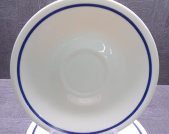 2609 Corelle Dark Blue Stripe on Sandstone 6.25" Saucers Set of 5 - USA- Great Condition