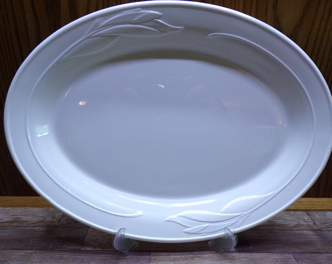 2509 Corning Ware Casual Elegance 14" White Flora Oval Serving Platter H-14 - Great Condition