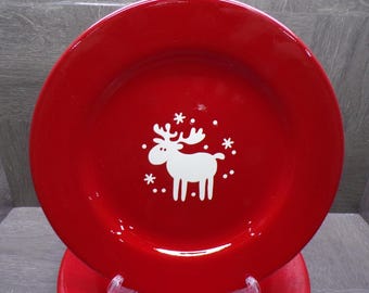 2606 Waechtersbach Emma Red with White Reindeer 11" Dinner Plate Set of 4 Germany