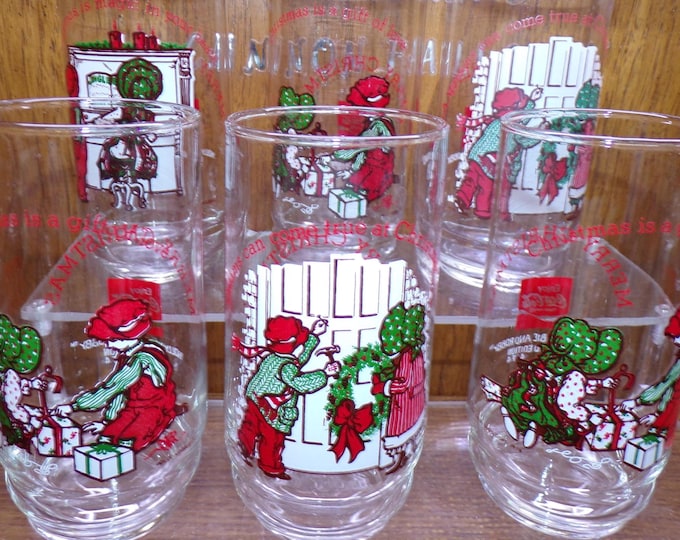 2505 Holly Hobbie & Robbie Vintage 1978 Coca-Cola Coke 5.75" Glasses Set of 6 - Great Condition (1) #2, (3) #4, (2) #3