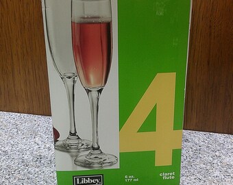 2408 Libbey Glass Claret 6 oz. Stemmed Champagne Flute 9" Set of 4