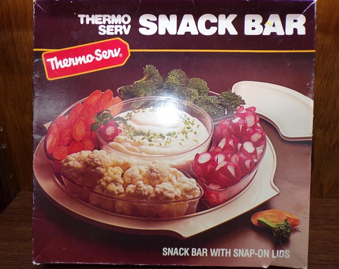 2506 Thermo-Serv Snack Bar Vintage Serving Set w/Snap On Lids And Original Box - Like New