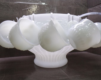 2606 Jeanette Milk Glass 22 pc Harvest Fruit Vintage Punch Bowl Set