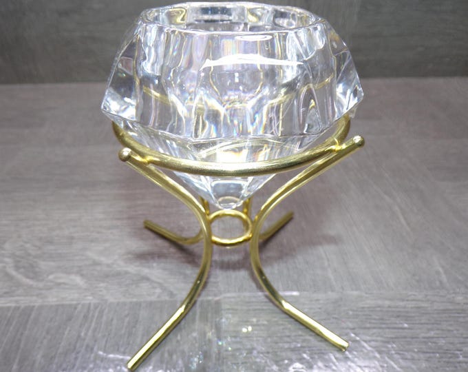 2602 Partylite Bleikristall Vintage 5" Tall Votive Candle Holder Diamond Cut 24% Lead Crystal Germany- Great Condition