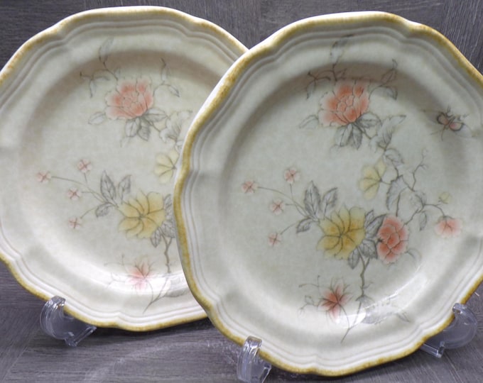 2603 Mikasa Country Charm FG004 Prairie Rose 8" Salad / Snack Plate Set of 2 - Good Condition