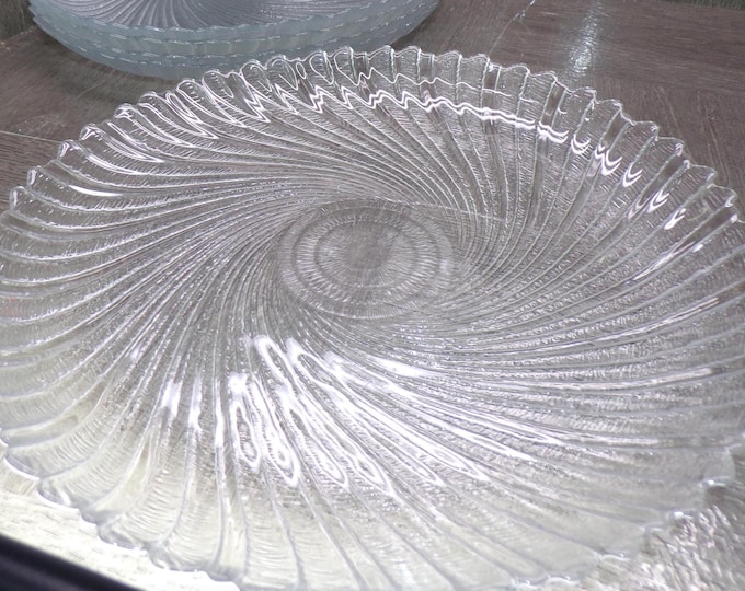 2602 Arcoroc Seabreeze Swirl Vintage Tempered Glass 10" Dinner Plates Set of 5 Made in France - Great Condition